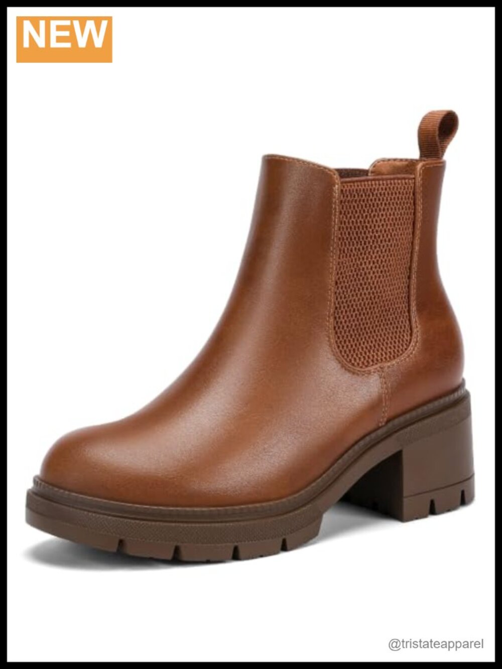 Womens Wide Width Slip On Chelsea Ankle Boots Faux Leather Block Heel